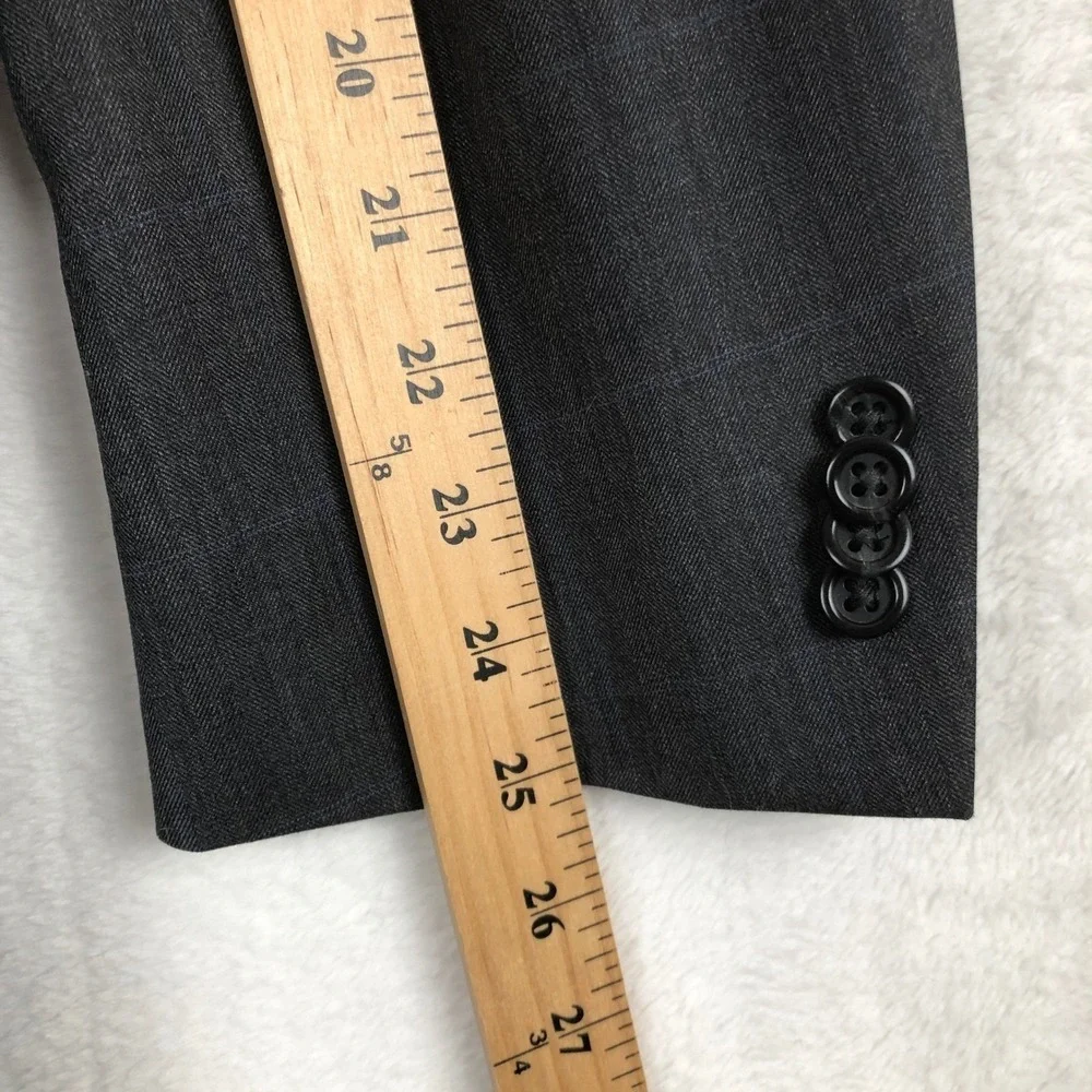 PETER MILLAR Windowpane 100% Wool Jacket 44R Charcoal Gray Blazer Coat Canada